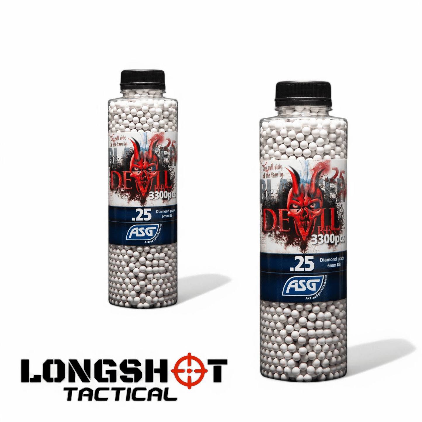 Blaster Devil, 0.25g, airsoft BB, 3300 pcs. bottle — 2 Bottles (6600 BB's) - Longshot Tactical