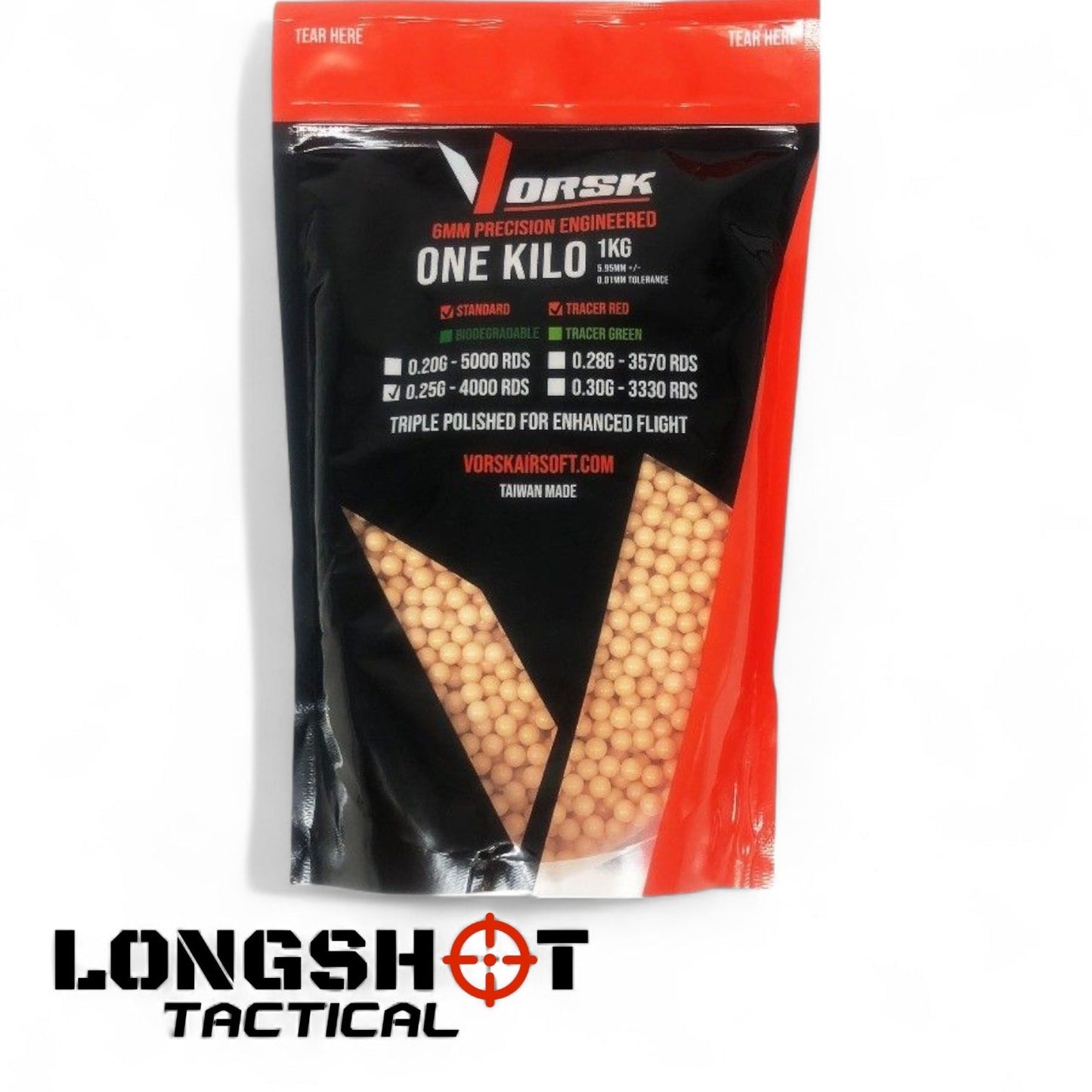 VORSK Tracer Red 0.25g BBs – 1kg Bag (High - Performance Tracer Ammo) - Longshot Tactical