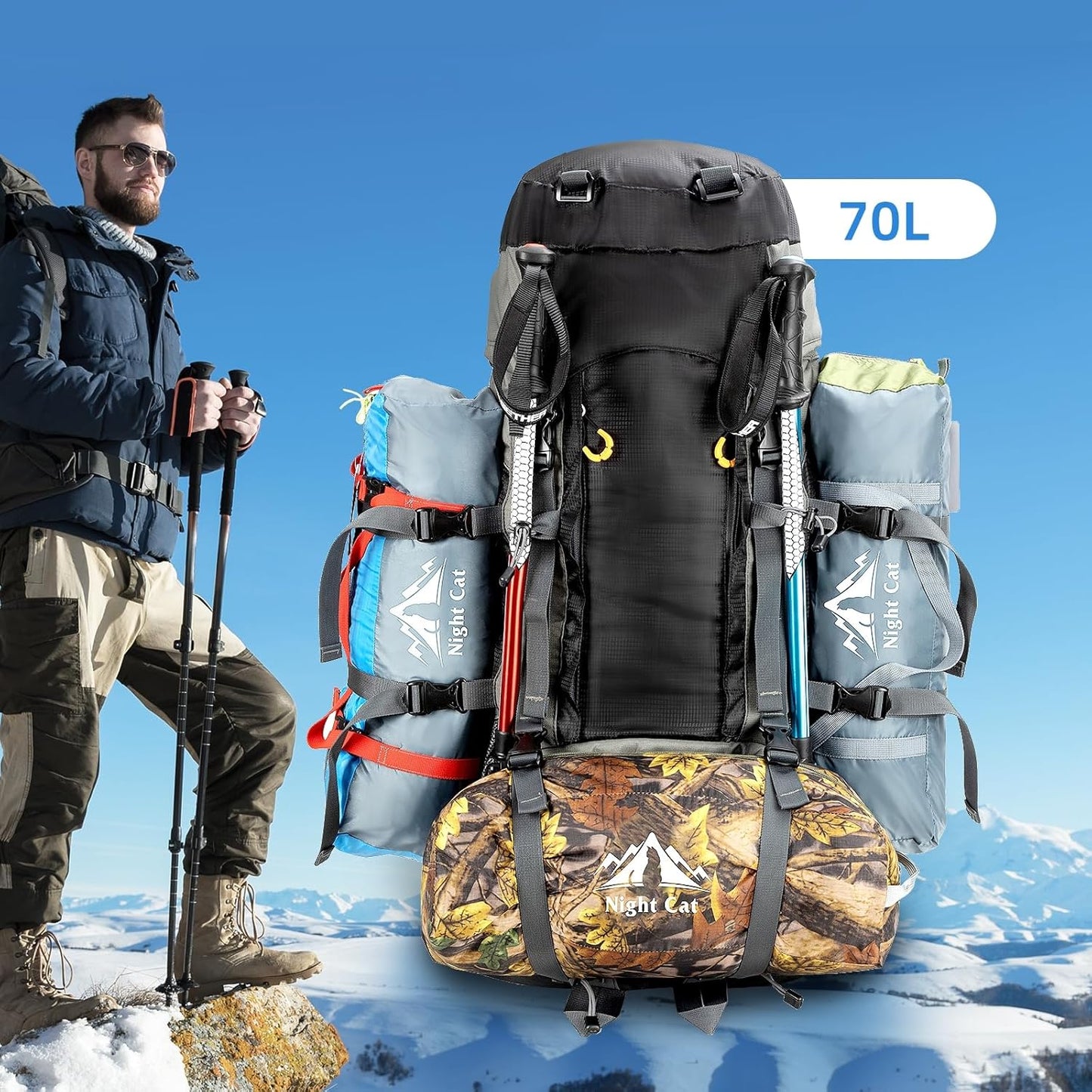 70L Night Cat Hiking Backpack with Internal Frame - Longshot Tactical