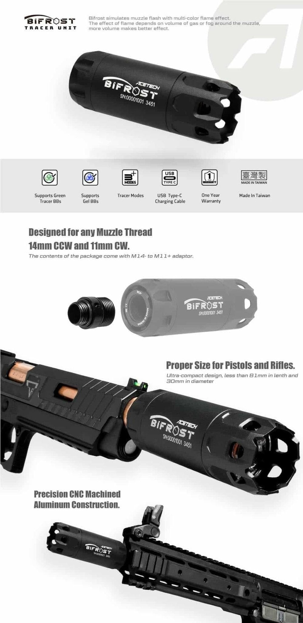 Acetech Bifrost Tracer Unit - Titanium - Longshot Tactical