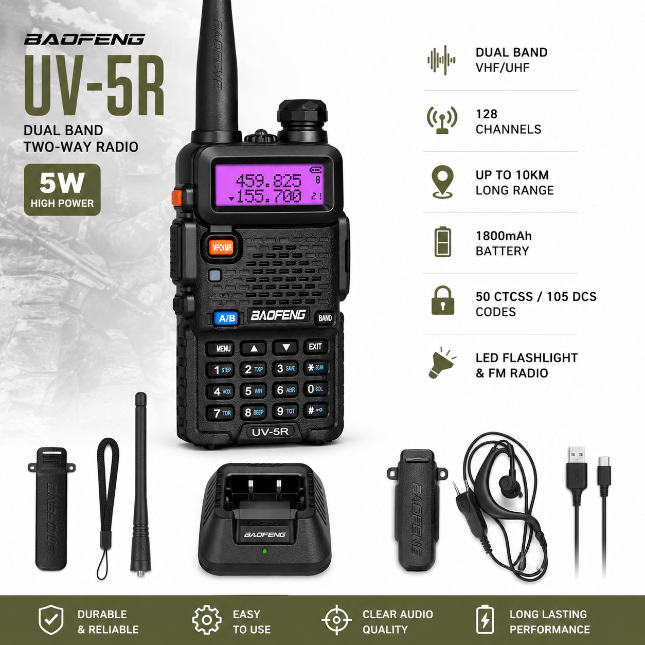 Baofeng UV - 5R Dual Band Tactical Radio | Airsoft & Milsim Comms UK - Longshot Tactical