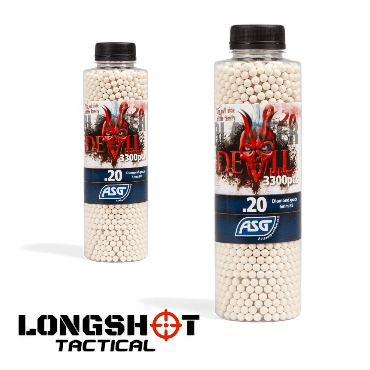 Blaster Devil, 0.20g, airsoft BB, 3300 pcs. bottle. — 2 Bottles (6600 BB's) - Longshot Tactical