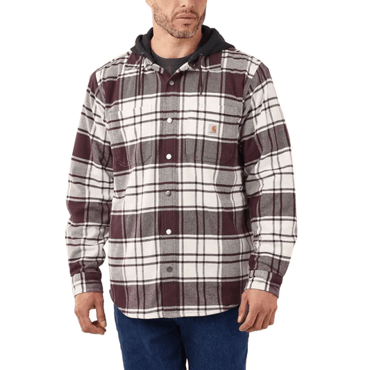 Carhartt 105621 Rugged Flex Relaxed Fit Flannel Fleece Lined Hooded Jacket Shirt Malt Medium - Longshot Tactical
