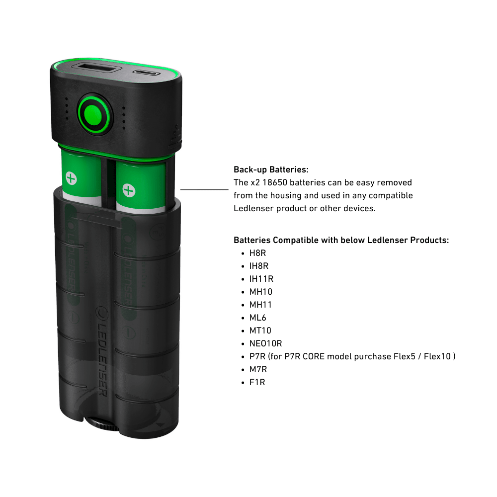 FLEX7 Li - ion Power Bank Plus 6800mAh, Includes 2 x 18650 - Longshot Tactical