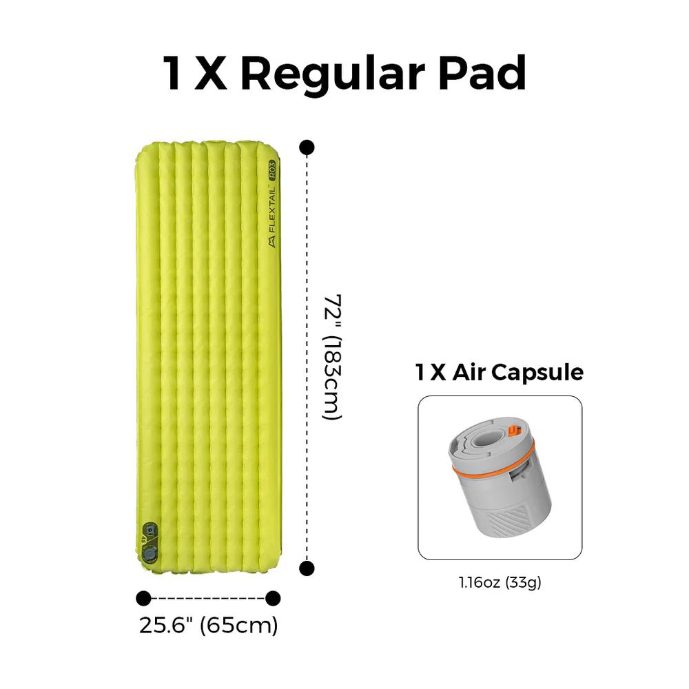 Flextail Gear Tiny Sleeping Pad R03 AVS - 3.5 R - Value 3 Season Sleeping Pad with Pump (Regular) - Longshot Tactical