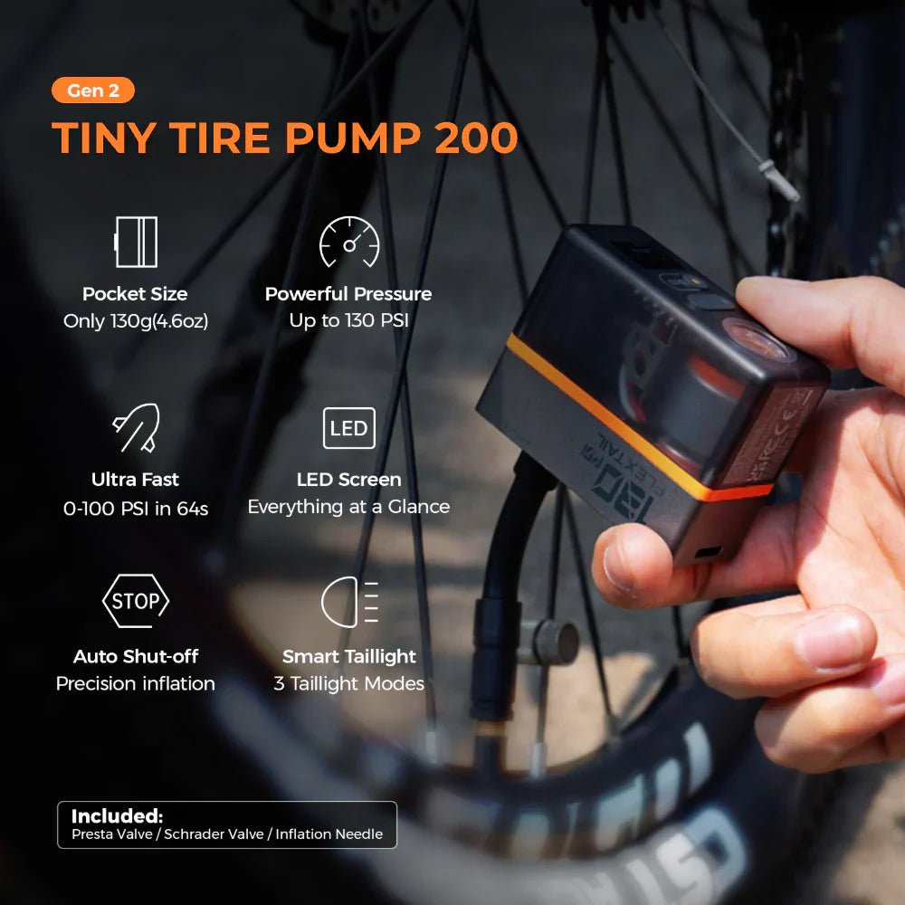 Flextail Gear Tiny Tire Pump 200 with Bike Tail Light - Up to 130PSI - Longshot Tactical