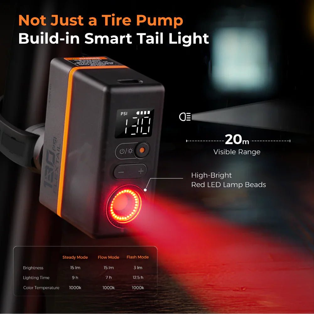 Flextail Gear Tiny Tire Pump 200 with Bike Tail Light - Up to 130PSI - Longshot Tactical