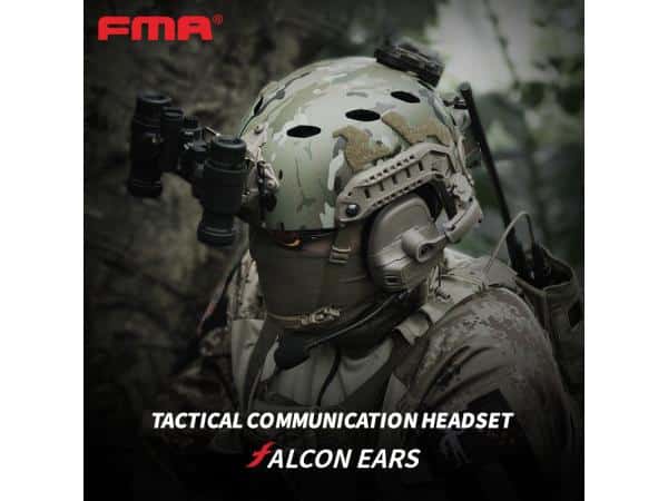 FMA - FCS Falcon Ears Tactical Communication Headset STD (Black / Tan) - Longshot Tactical