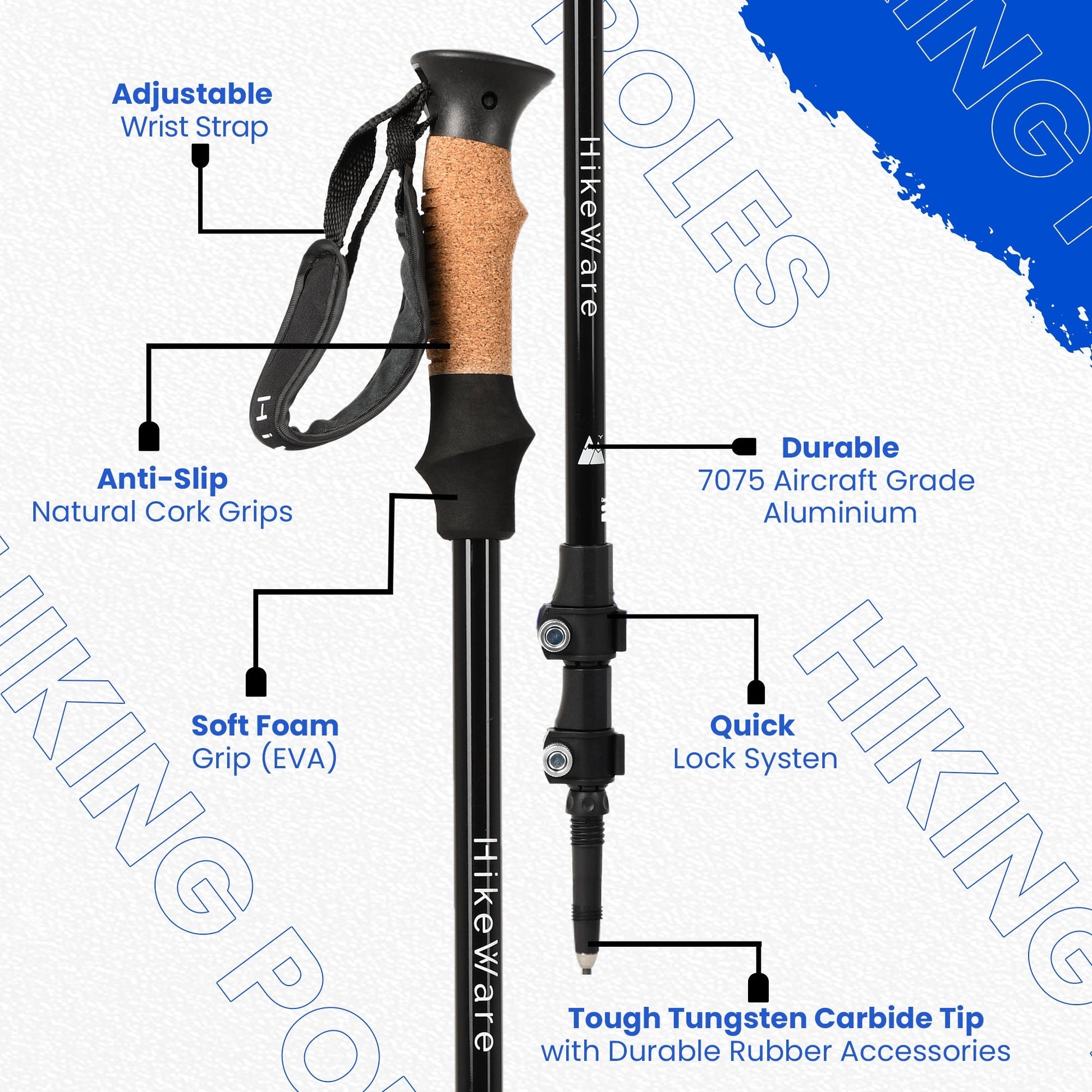 HikeWare Aluminium Hiking Poles - Longshot Tactical