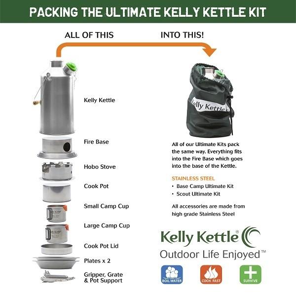Kelly Kettle Ultimate 'Base Camp' Kit (Stainless Steel) - VALUE DEAL - Longshot Tactical