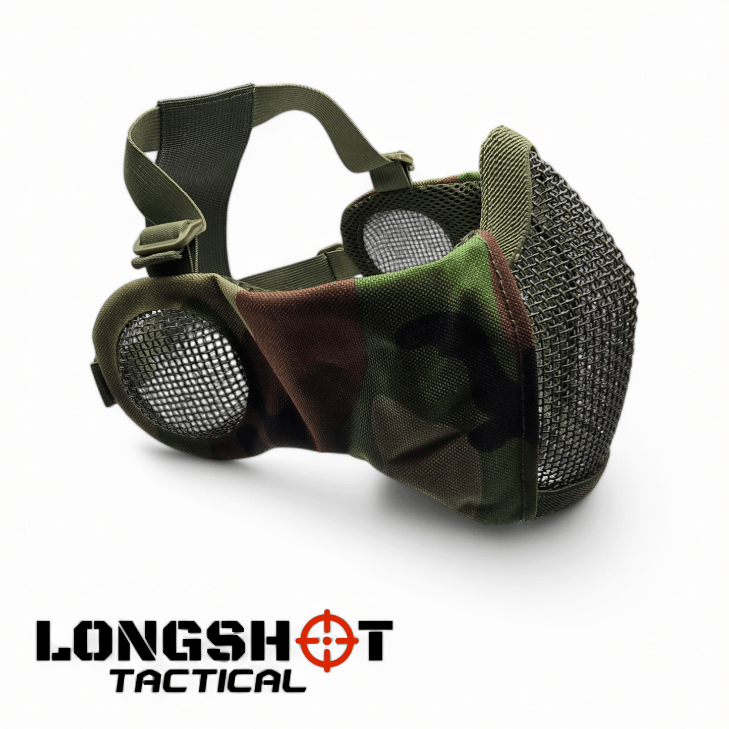 Longshot Tactical Airsoft Mesh Face Mask - Woodland DPM - Longshot Tactical