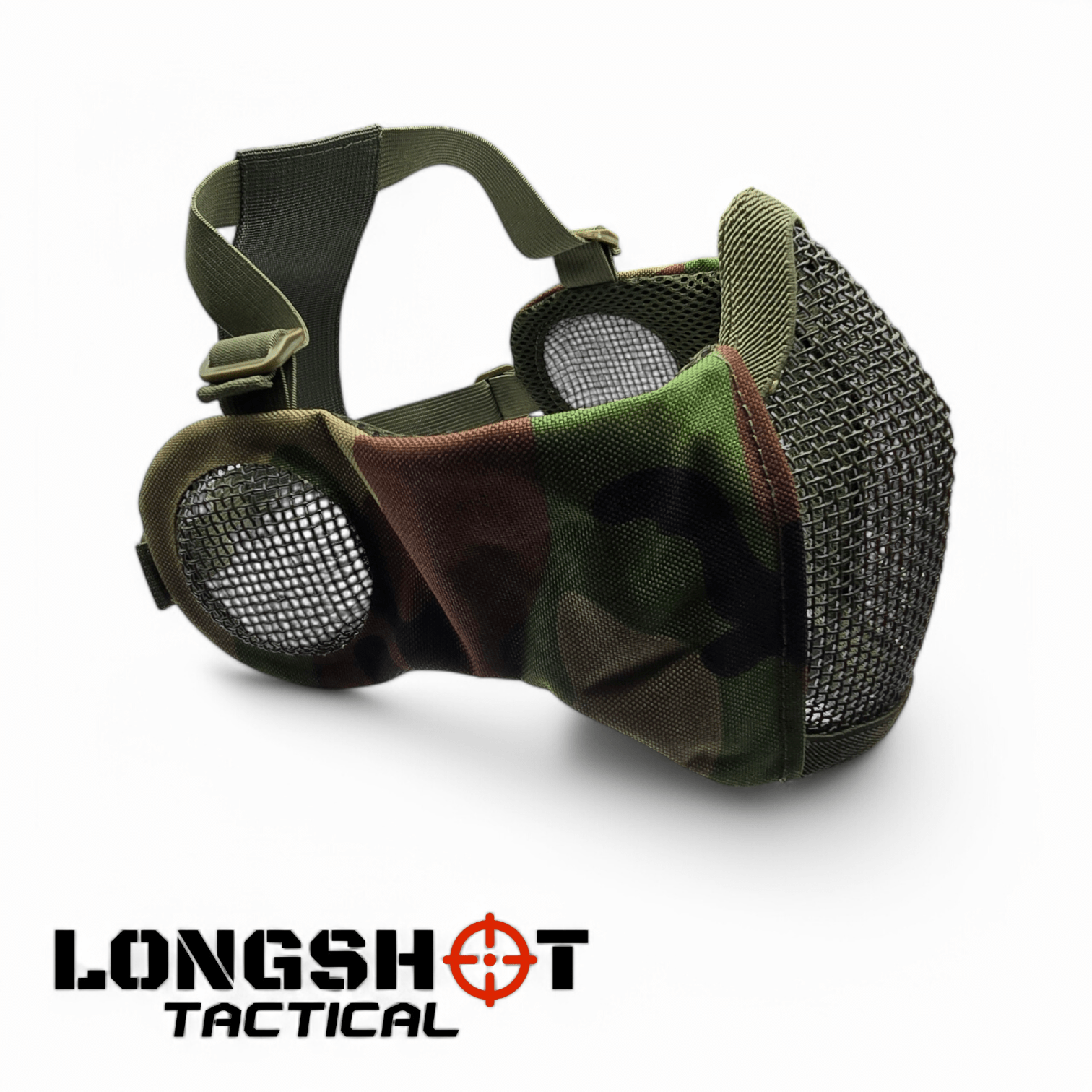 Longshot Tactical Airsoft Mesh Face Mask - Woodland DPM - Longshot Tactical