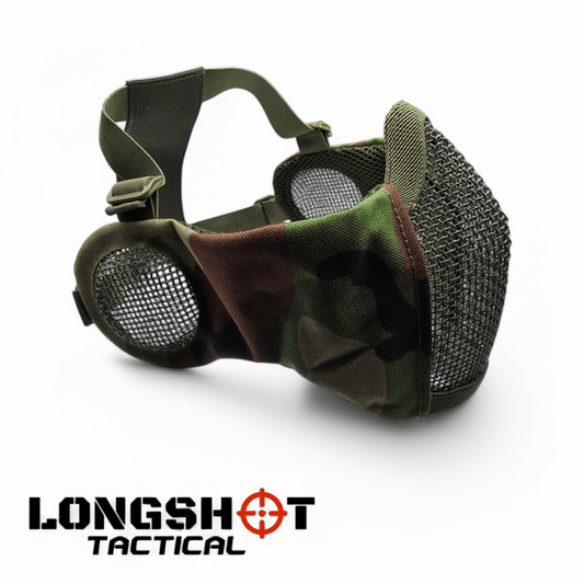 Longshot Tactical Airsoft Mesh Face Mask - Woodland DPM - Longshot Tactical