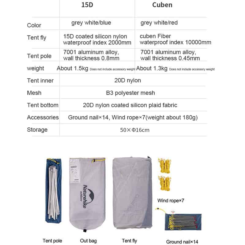 Naturehike Ultralight 15D CloudUp Wing Camping Tent 2 Person (With Mat) - Longshot Tactical