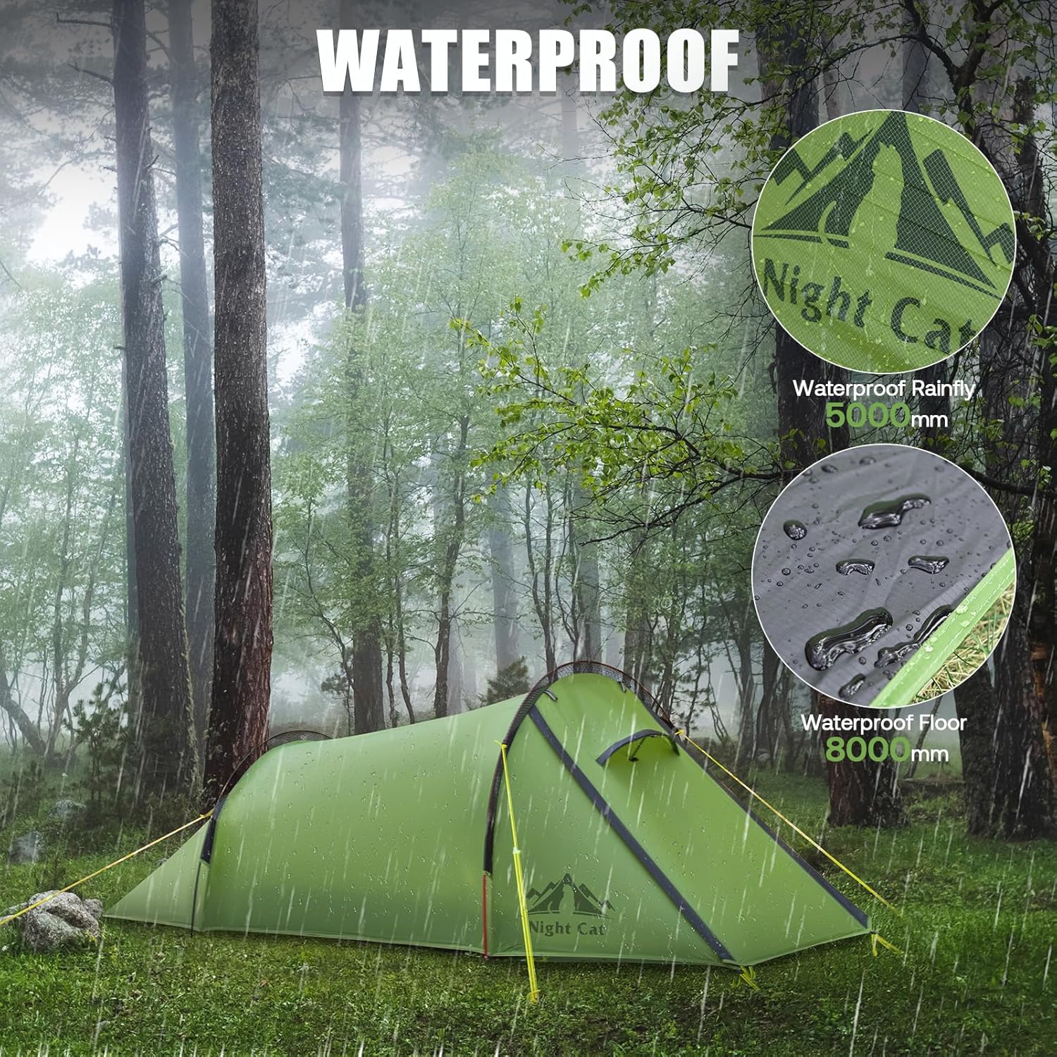 Night Cat 1 Person Ultralight Tunnel Tent – 1.5kg Waterproof - Longshot Tactical