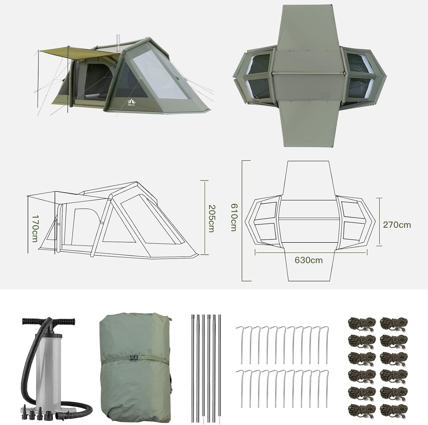 Night Cat 8 Man Inflatable Tent with 2 Bedrooms - Longshot Tactical
