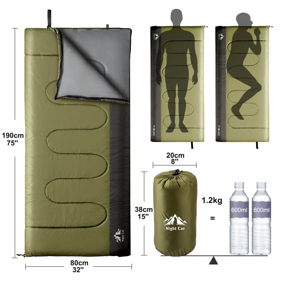 Night Cat Lightweight Backpacking Sleeping Bag for Adults - 3 Seasons - Longshot Tactical
