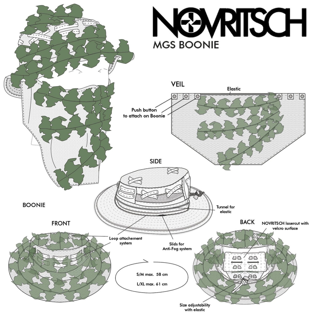 Novritsch Modular 3D Ghillie Suit Boonie - Everglade L/XL - Longshot Tactical