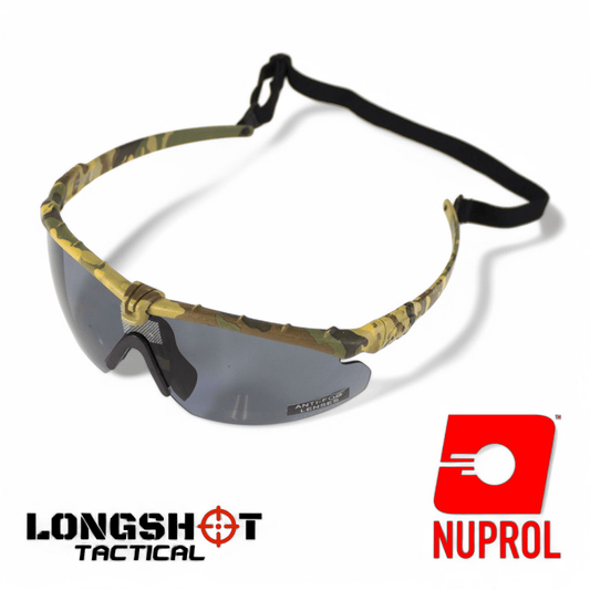 Nuprol Tactical Airsoft Battle Pro's - With Optical Lens Insert. Camo Frame Smoked Lens - Longshot Tactical