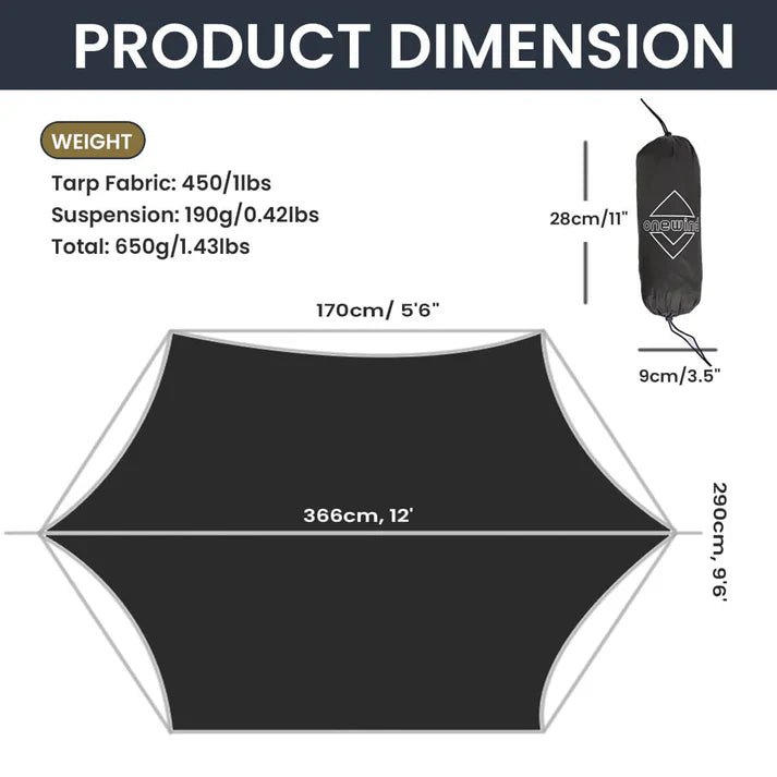 Onewind Nebula 12' Hexagonal Tarp Hammock Rain Fly - Longshot Tactical