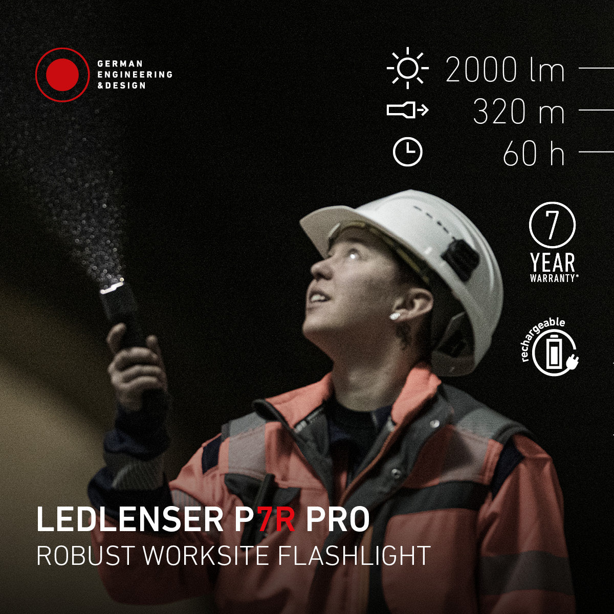 P7R Pro Rechargeable Torch 2025, 2000 Lumens - Longshot Tactical