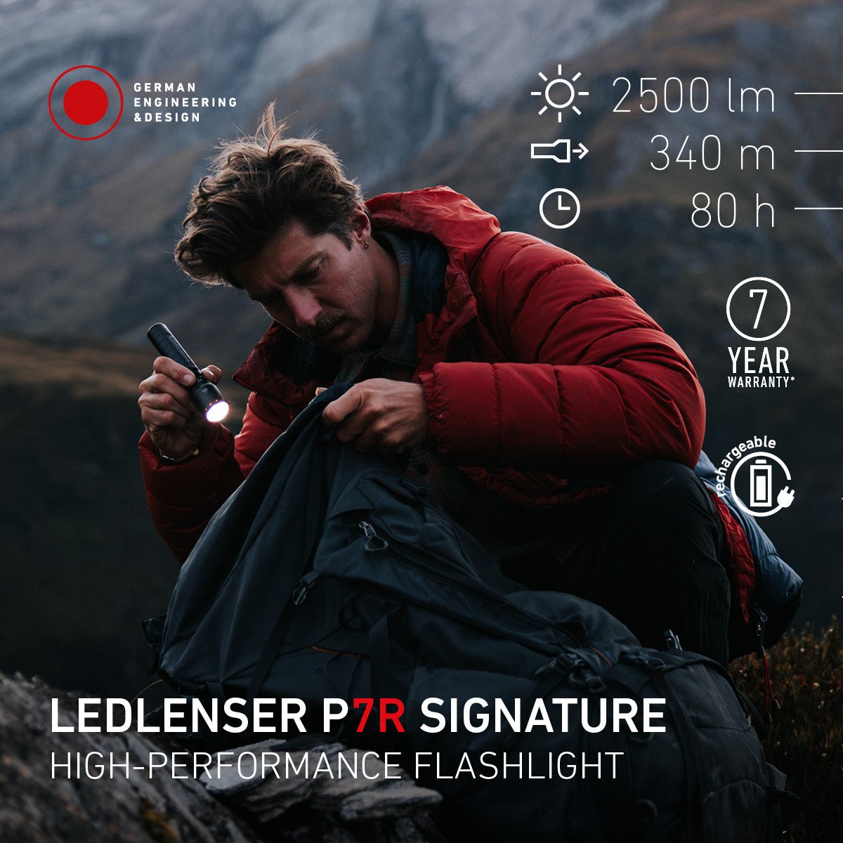 P7R Signature Rechargeable Torch 2025, 2500 Lumens - Longshot Tactical
