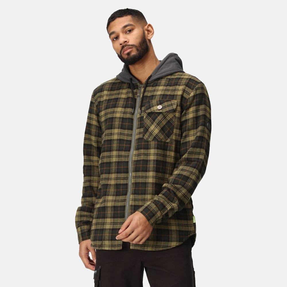 Regatta TRS205 Hooded Shirt Jacket Dark Khaki Check 3XL - Longshot Tactical