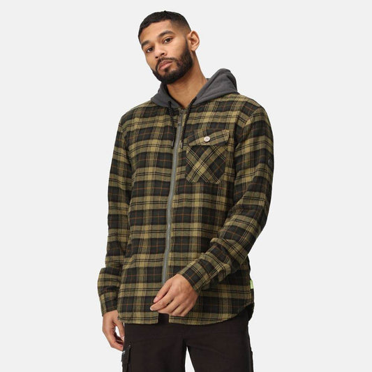Regatta TRS205 Hooded Shirt Jacket Dark Khaki Check 3XL - Longshot Tactical