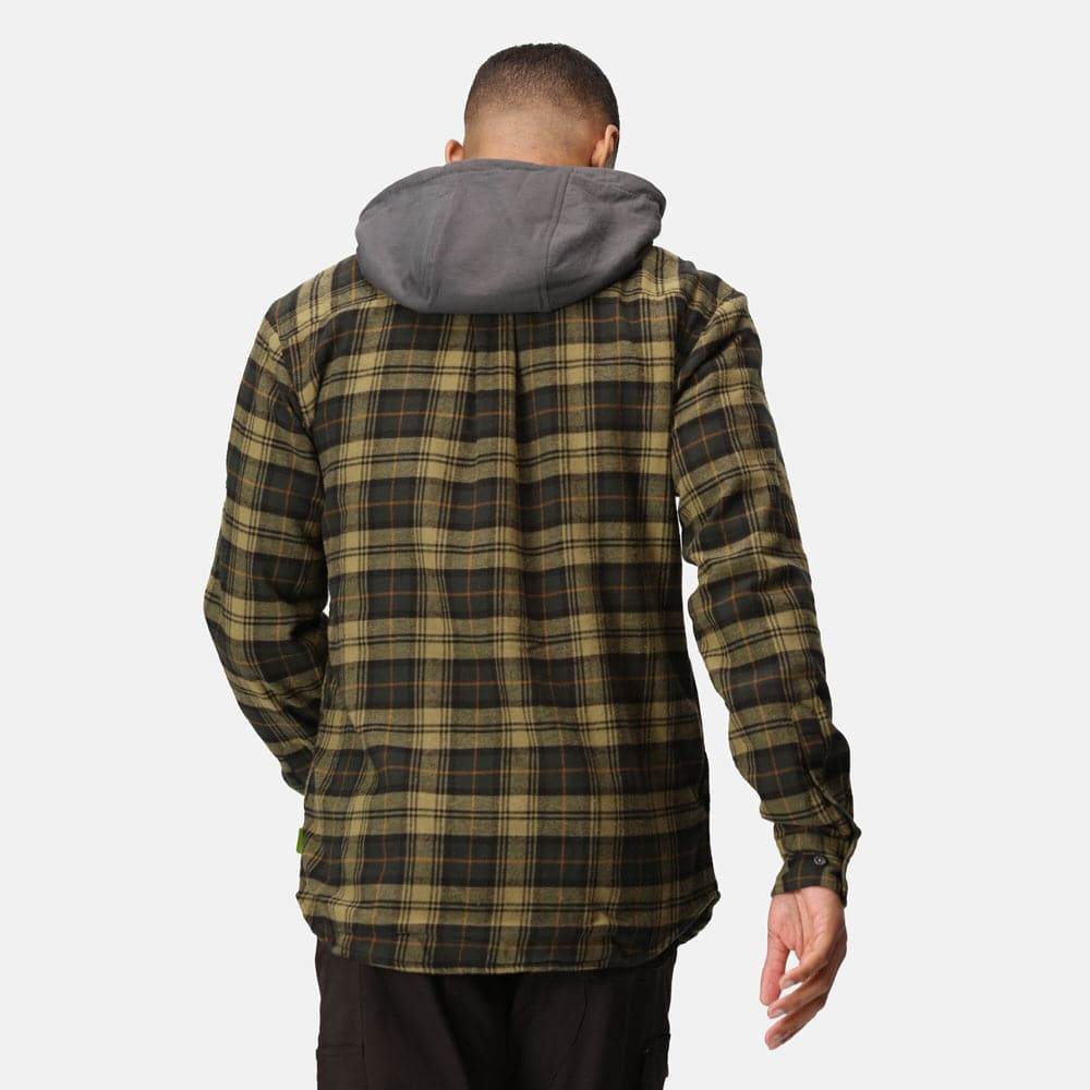 Regatta TRS205 Hooded Shirt Jacket Dark Khaki Check 3XL - Longshot Tactical