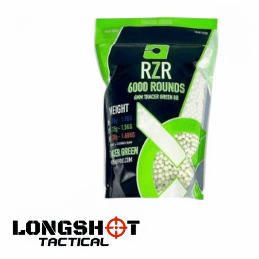 RZR Airsoft BBs Tracer (6000R Resealable Bag) (0.25g) (Green) 1.5kg - Longshot Tactical