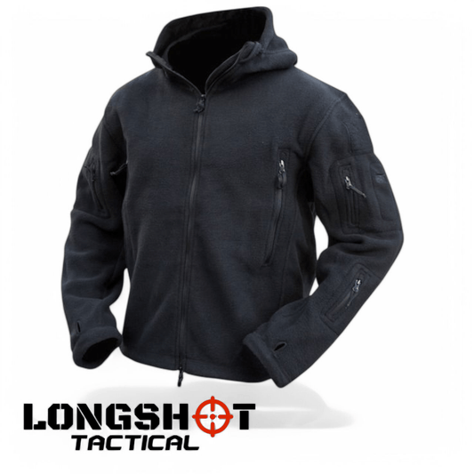 Tactical Recon Fleece Hoodie – Black | Military - Style Warm Combat Jacket - Longshot Tactical
