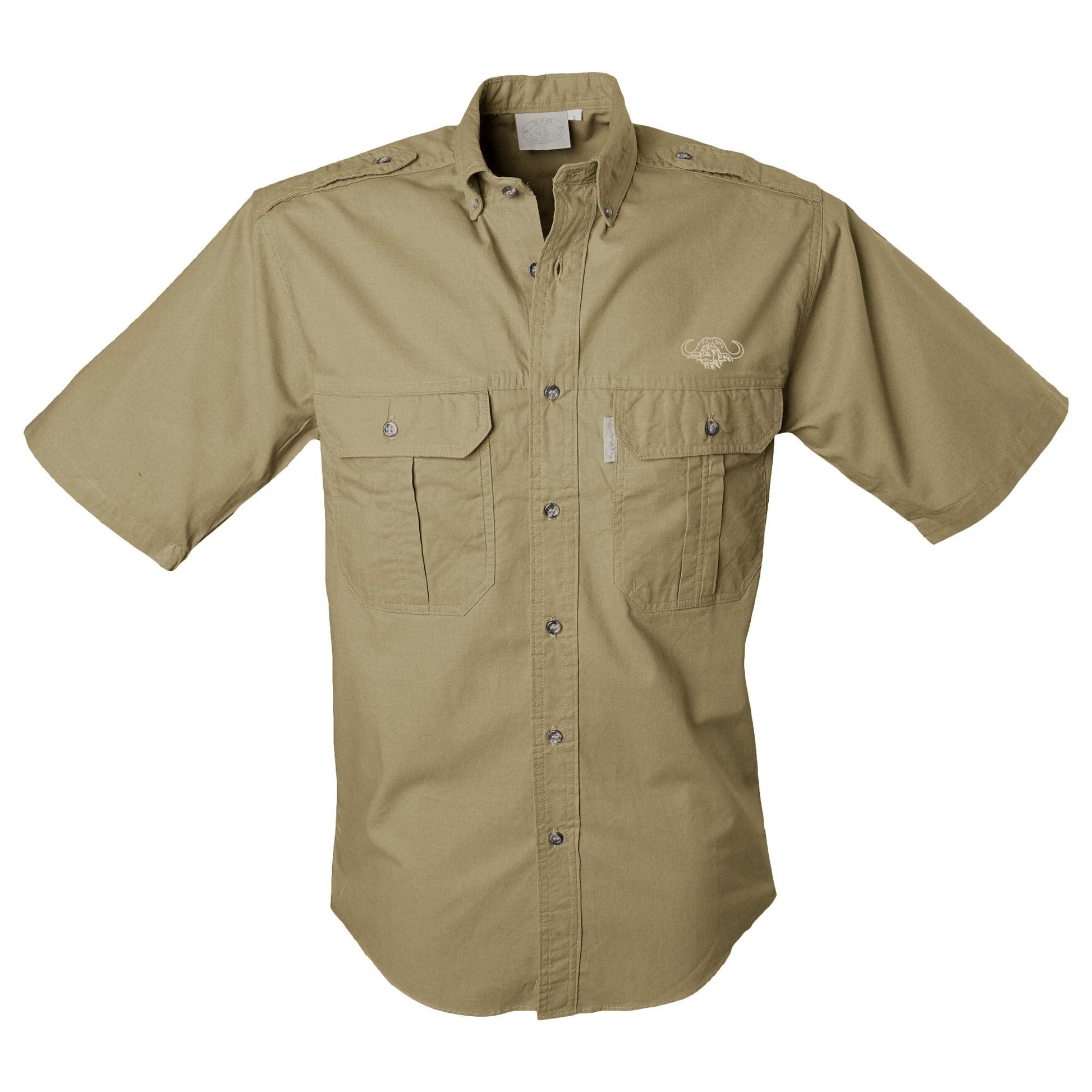 TAG Safari Men's Buffalo Logo Trail Short Sleeve Shirt w Chest Pockets - Longshot Tactical