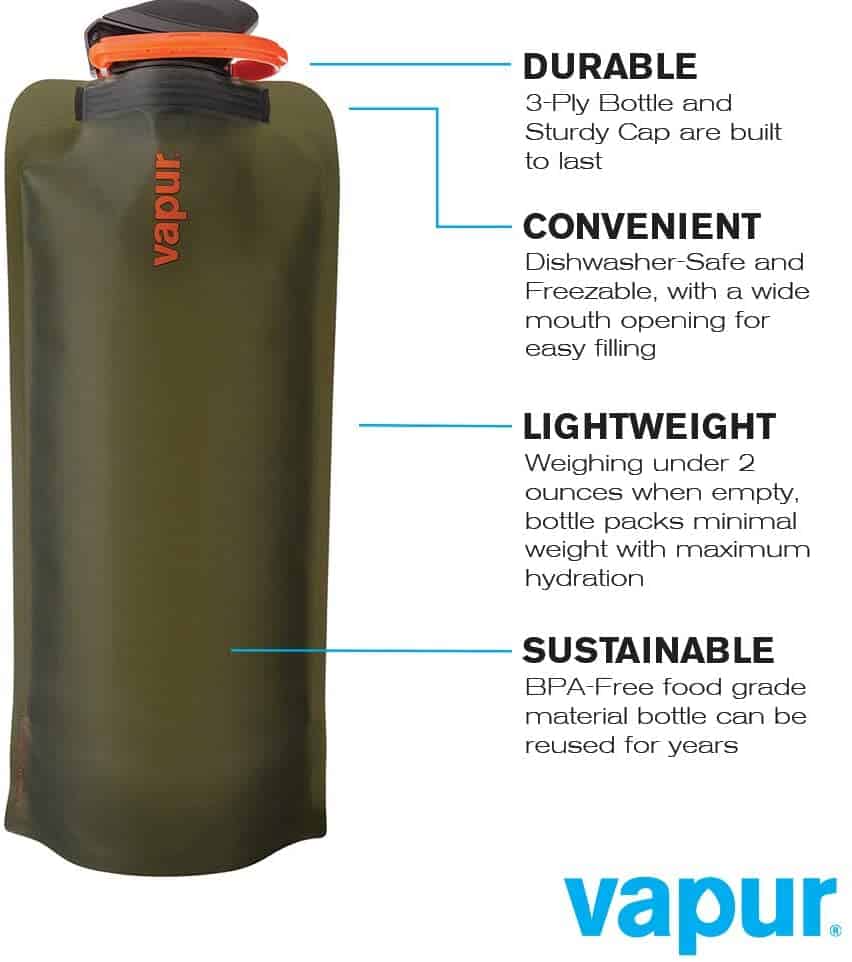 Vapur Wide Mouth 1.0L Folding Water Bottle (Various Colours) - Longshot Tactical