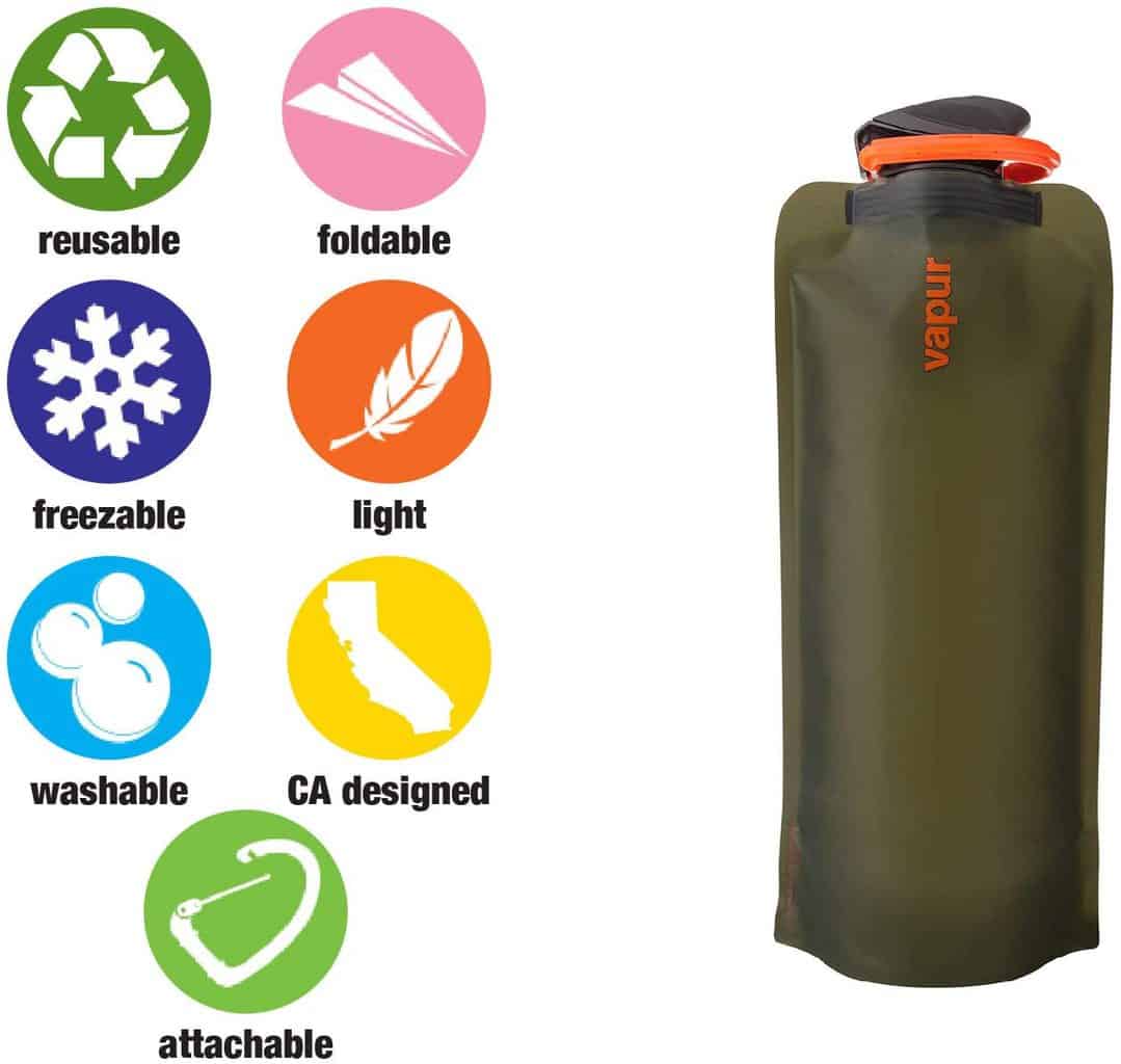 Vapur Wide Mouth 1.0L Folding Water Bottle (Various Colours) - Longshot Tactical