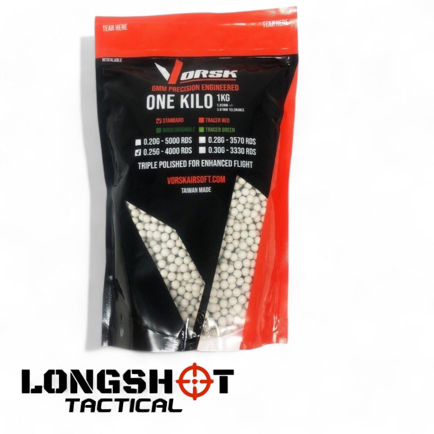 Vorsk Airsoft BBs (1kg Resealable Bag) (0.25g) (White) - Longshot Tactical